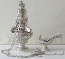 Antique solid silver Baroque Thurible & Boat
